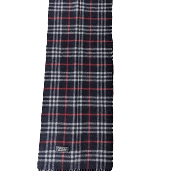 BURBERRY London Vintage Classic Nova Check Knit 100% Cashmere Fringe Black SCARF - Picture 2 of 6